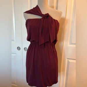 💙💛 HALSTON Plum Wine Wrap Neck Mini Dress NWT Size Medium (EU 42)